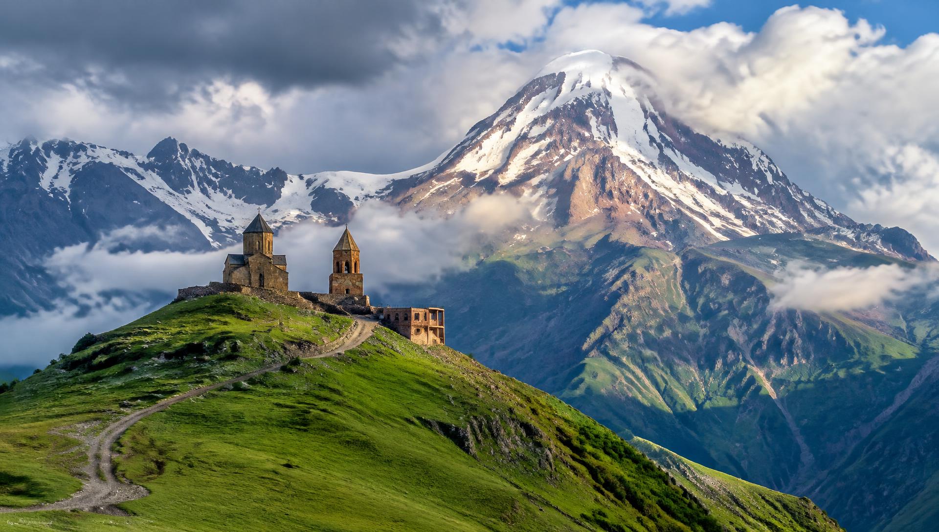 Gergeti Trinity Church below Mount Kazbek